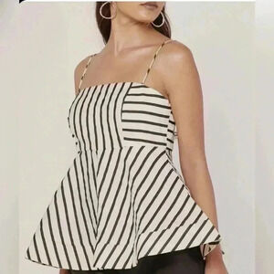 NWT C/MEO Collective High As Hope Black and White Striped Fit & Flare Top Size 6
